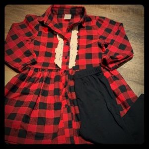 Button up checkered dress with leggings!